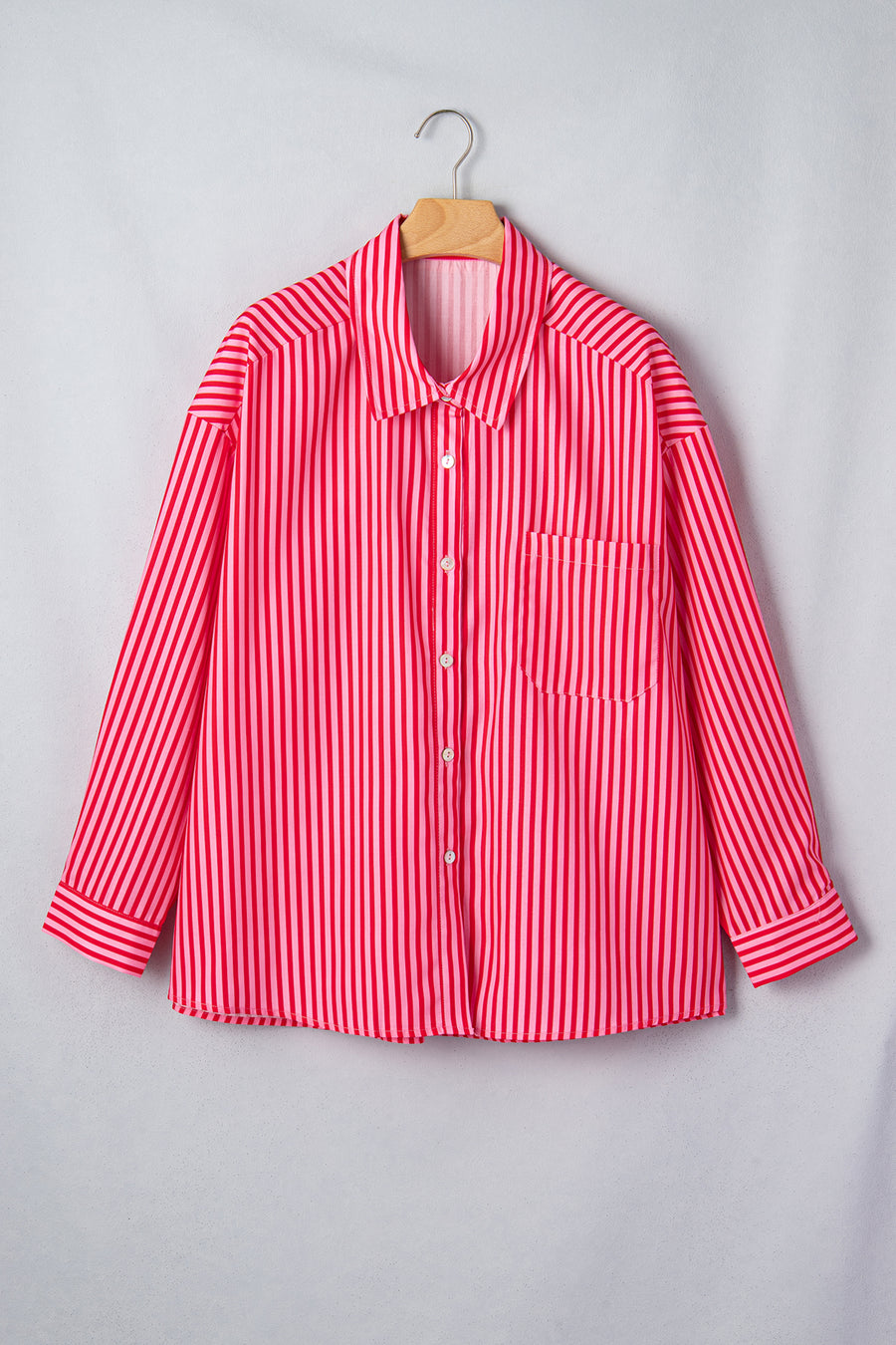 Stripe Button-Up Long Sleeve Shirt with Patch Pocket