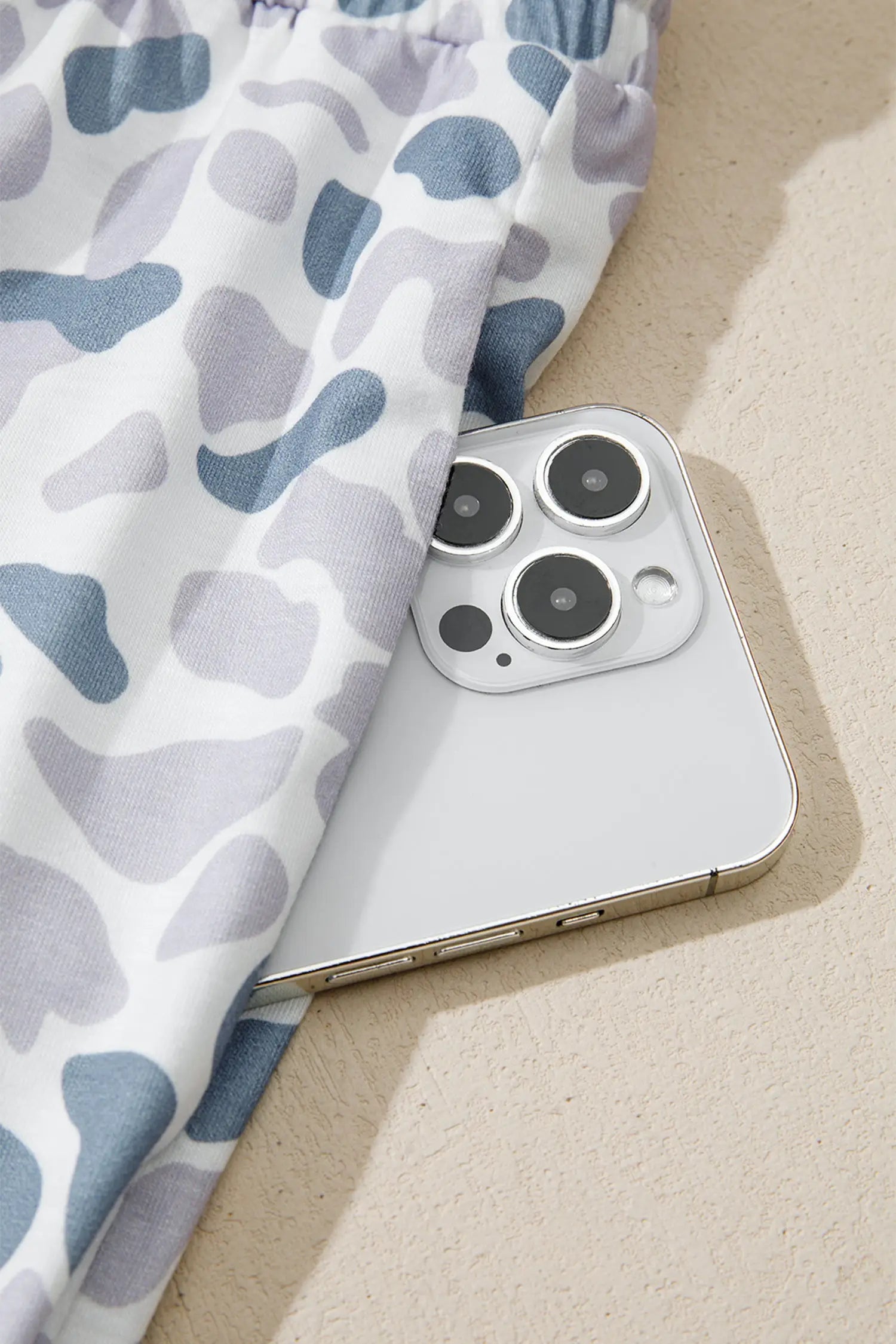 Camouflage print lapel shirt & shorts 2-piece pyjama set beige pajamas