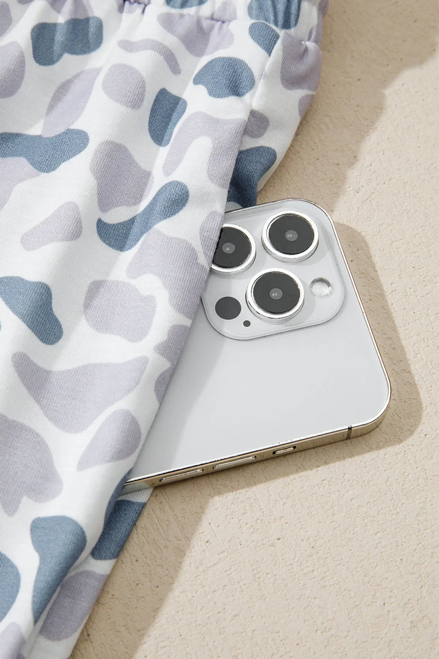 Camouflage print lapel shirt & shorts 2-piece pyjama set beige pajamas