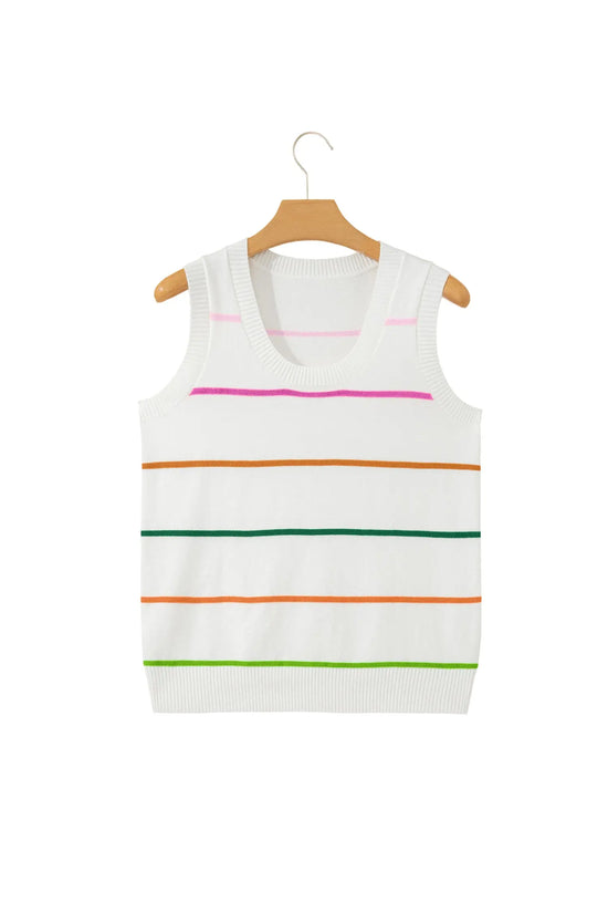 Women’s stripe ribbed knit sleeveless sweater vest tank top sweaters