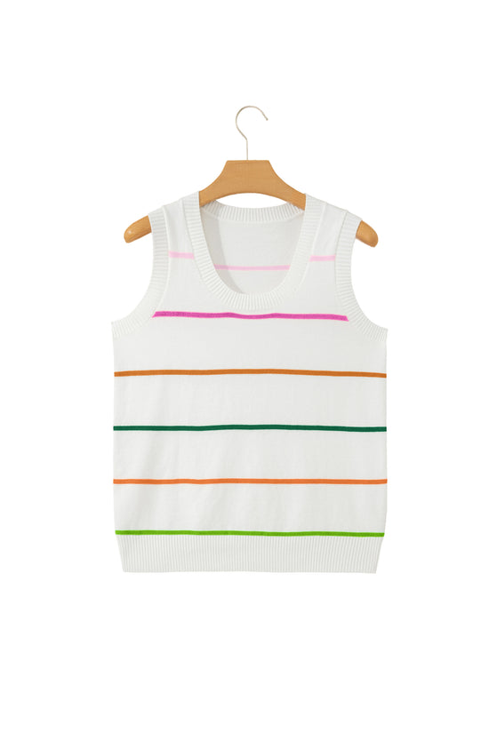 Women's Stripe Ribbed Knit Sleeveless Sweater Vest Tank Top