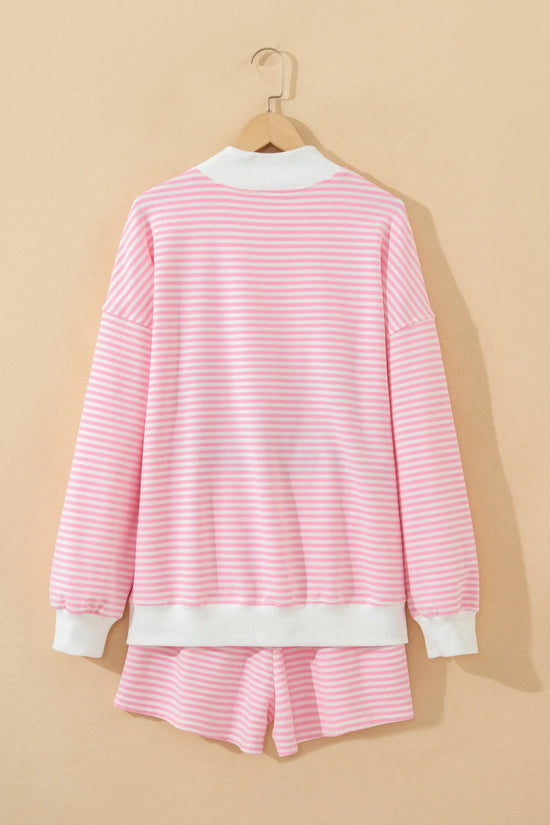 Stripe oversize mock neck sweatshirt & shorts co-ord set outfit sets