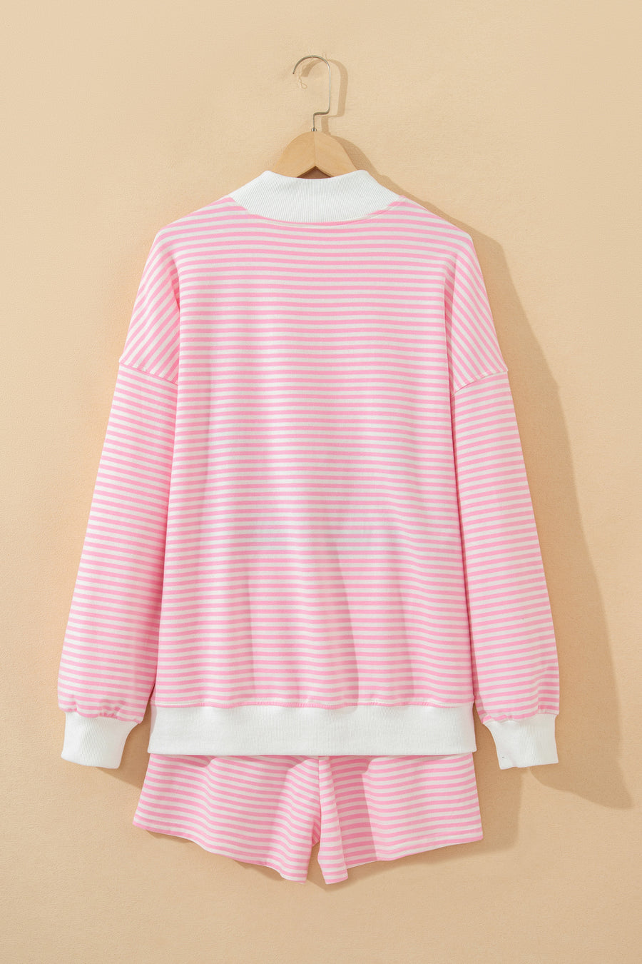 Stripe Oversize Mock Neck Sweatshirt & Shorts Co-Ord Set