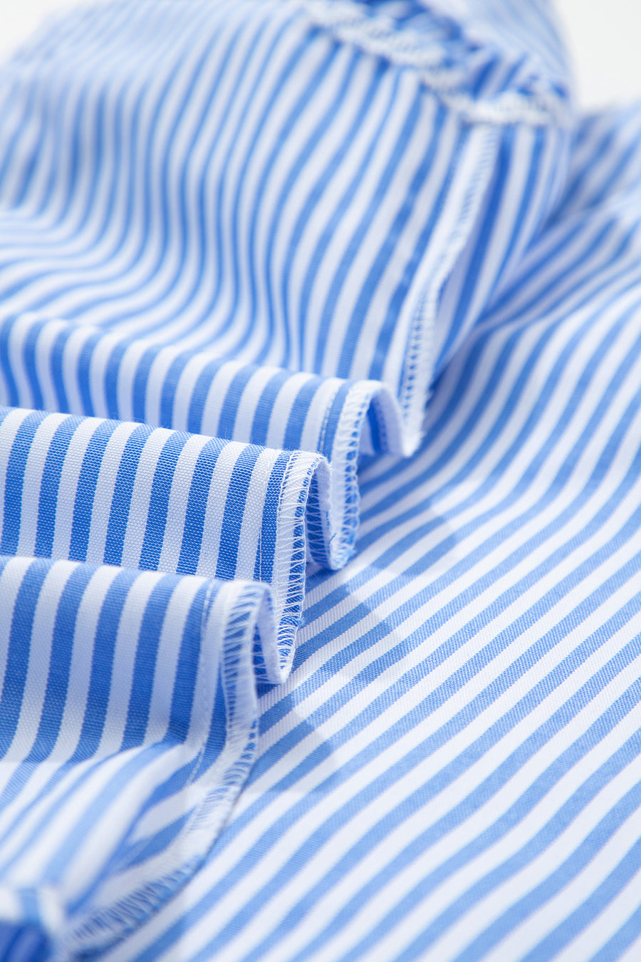 Sky Blue Striped Square Neck Ruffled Bow Blouse Women UK