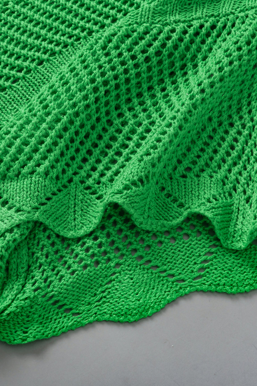 Close-up of Green Pointelle Knit Blouse showing delicate openwork pointelle texture and scalloped trim stitching — Fashionfitz