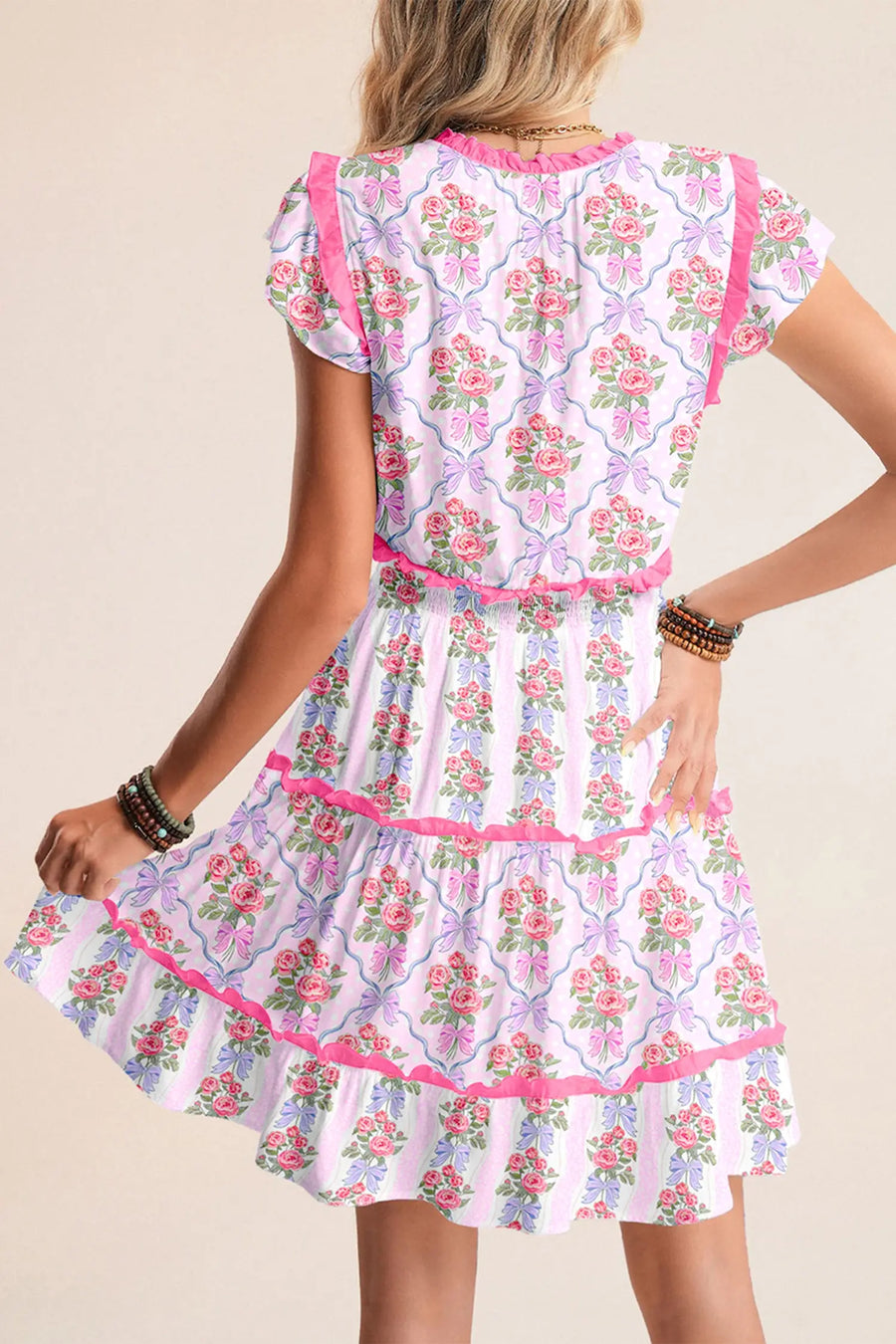 Purple Tiered Ruffles Sleeveless Summer Floral Dress Women UK