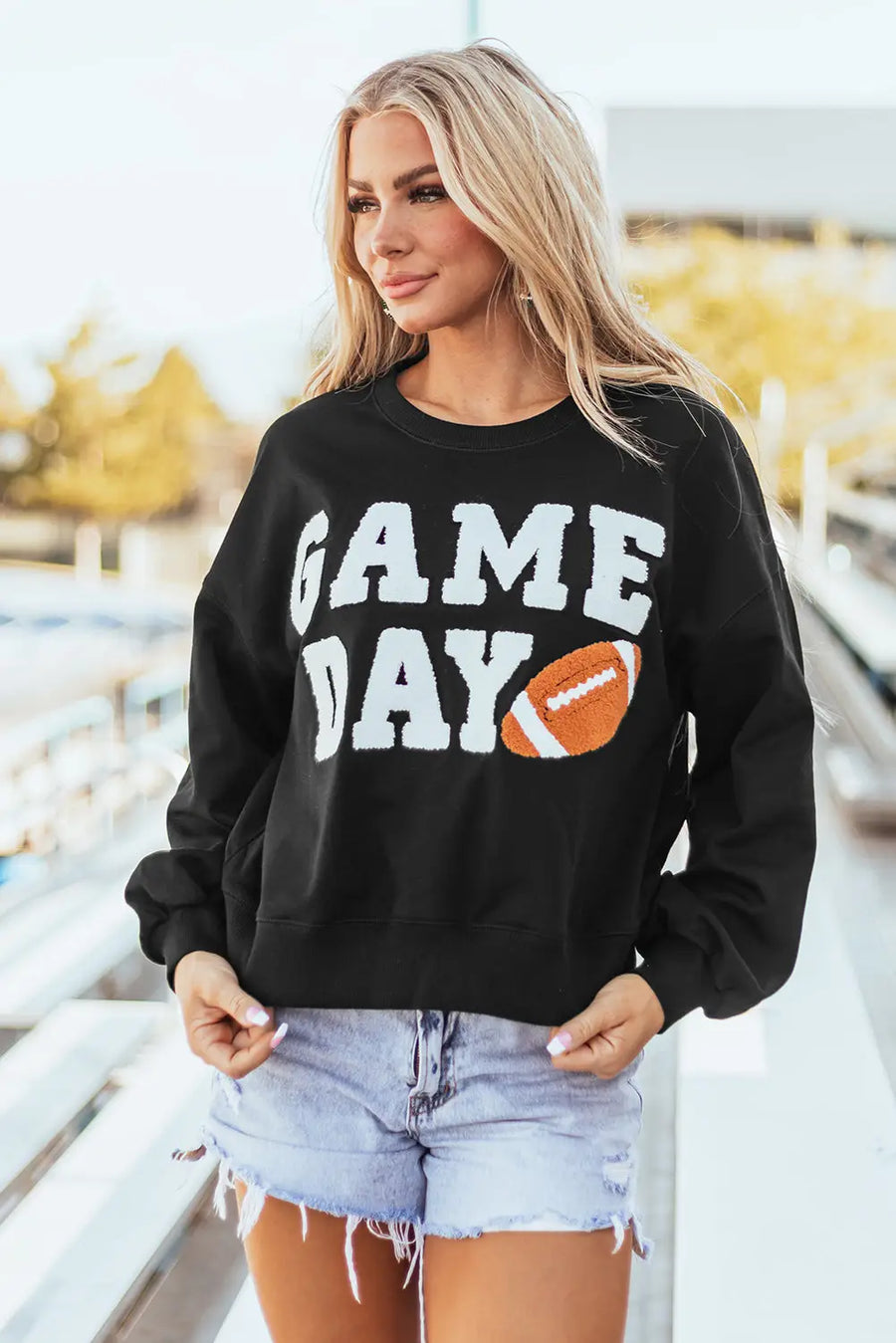Red Dahlia Chenille Varsity Striped Puff Sleeve Sweatshirt Women UK