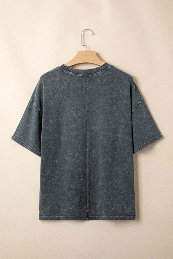 Mineral Washed Oversized Cotton Tee Drop Shoulder Round Neck Tunic Length