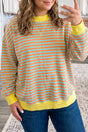 Stripe high neck colorblock tunic plus size sweatshirt in orange — front view
