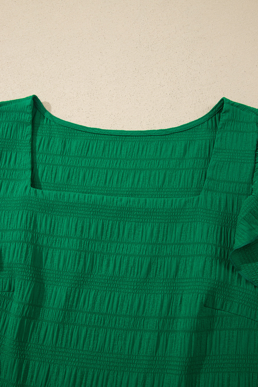 Textured Square Neck Cap Sleeve Top & Shirred High Waist Shorts Set