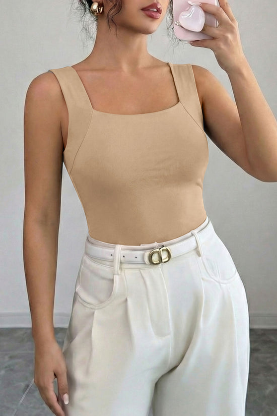 Wide Strap Splicing Athleisure Square Neck Tank Top Women UK