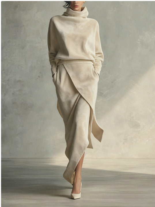 Suede A-line midi dress — autumn winter women UK styling