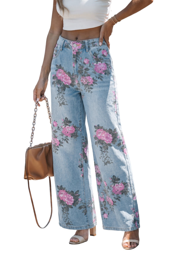 Garden Floral Print Low Rise Bootcut Denim Jeans