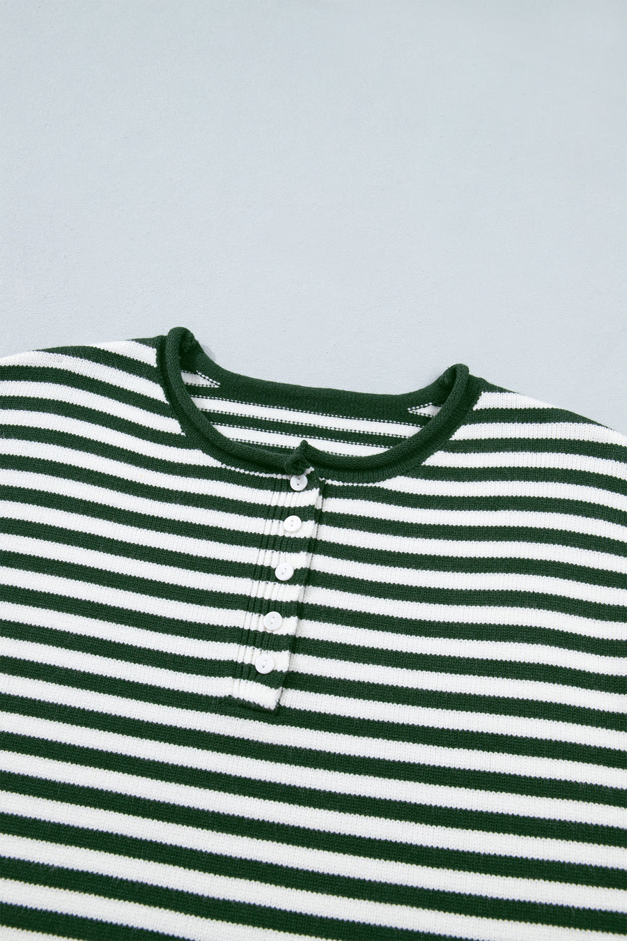 Stripe Drop Shoulder Button Placket Sweater