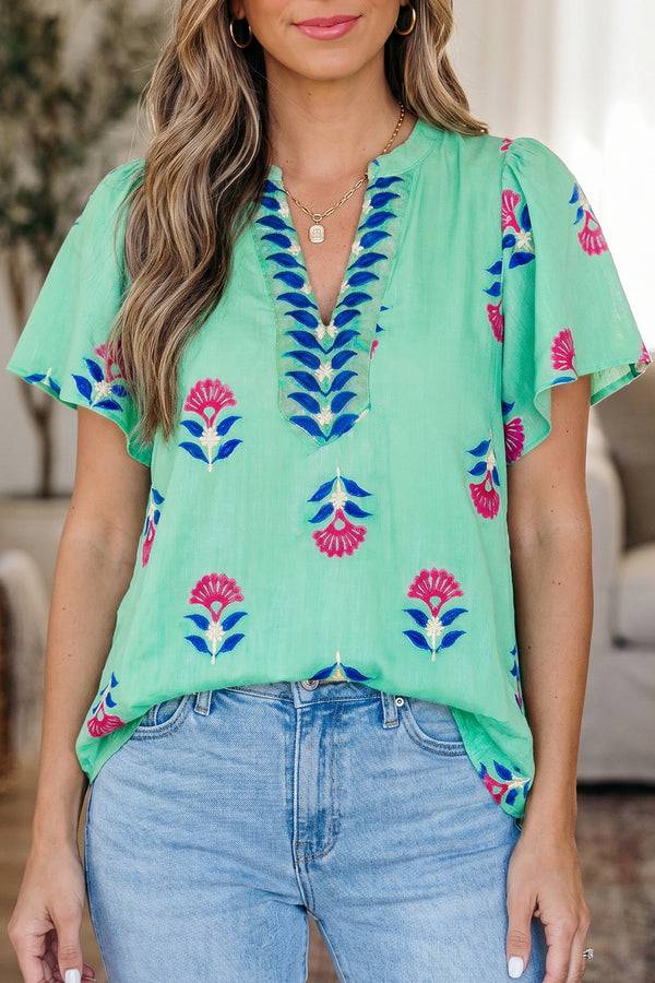 Floral V-neck flutter sleeve blouse women UK | Fashionfitz
