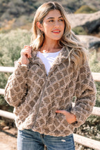 Camel Sherpa Fleece Jacket – Quilted Hooded Zip‑Up