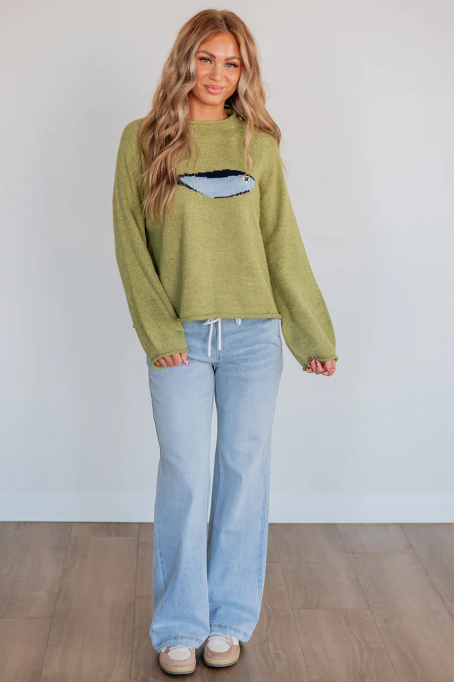 Fish Knit Oversized Round Neck Sweater