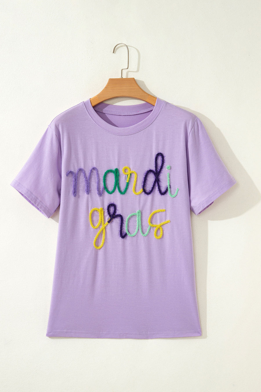 Lavendula Mardi Gras Tinsel Letter Graphic Loose T Shirt