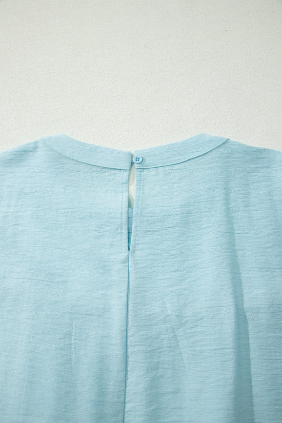Tie Cuff Half Sleeve Pleated Babydoll Blouse