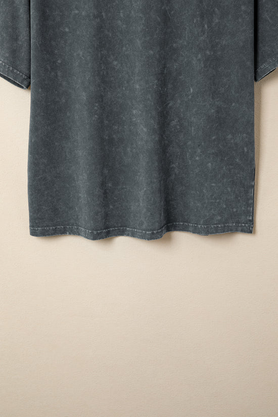 Mineral Washed Oversized Cotton Tee Drop Shoulder Round Neck Tunic Length