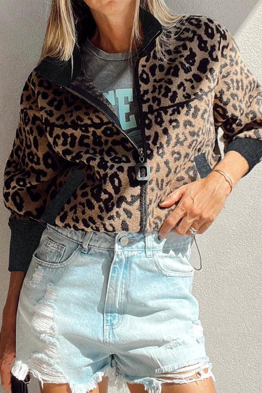 Khaki Leopard Crop Jacket