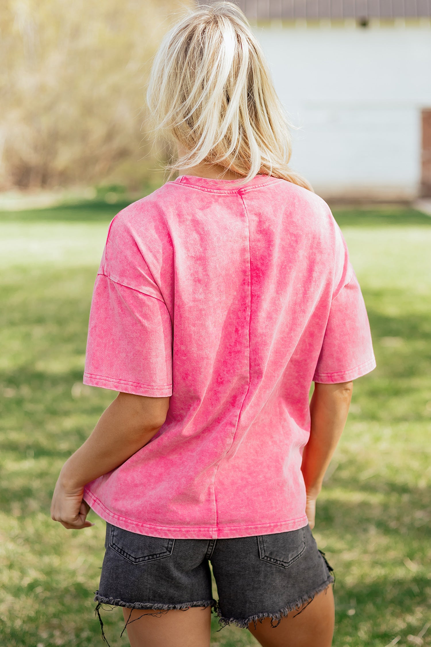Mineral Washed Oversized Cotton Tee Drop Shoulder Round Neck Tunic Length