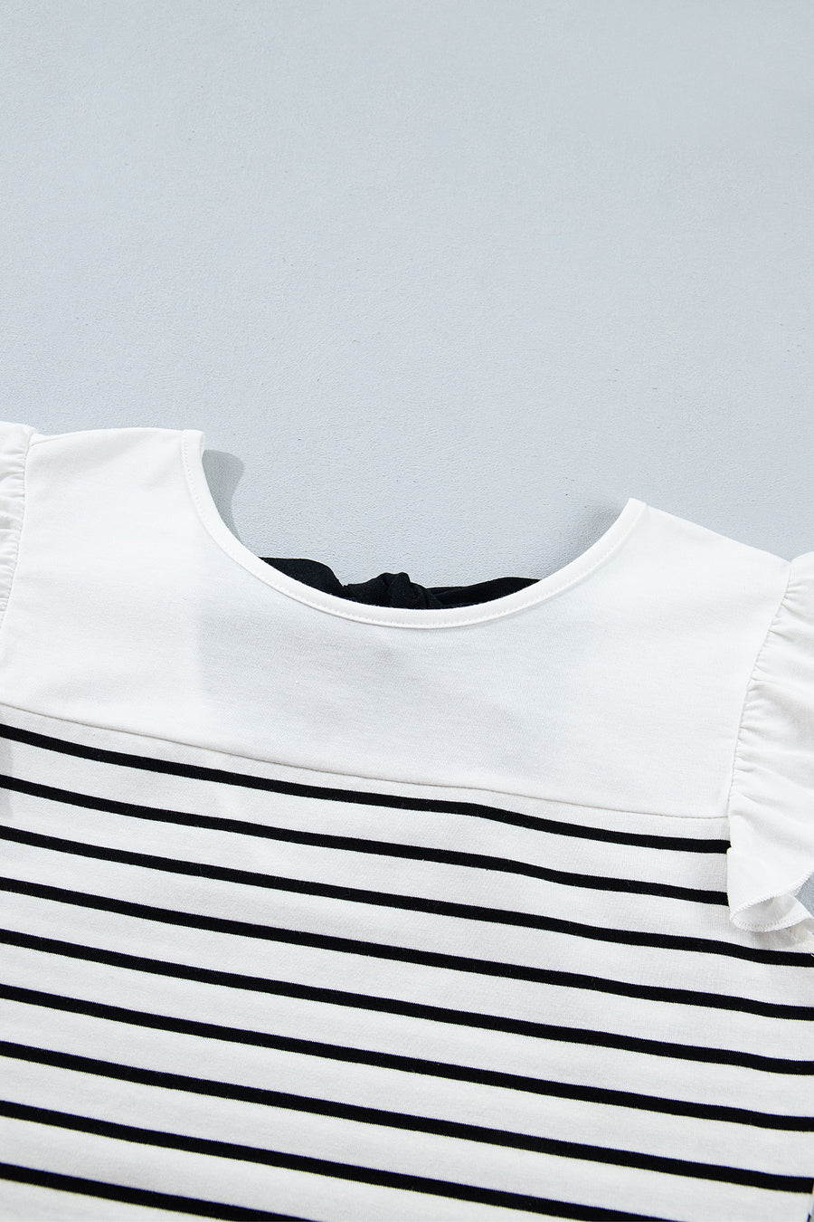 Stripe Contrast Knot Back Ruffle Trim Tank Top Women UK — full length view on model | Fashionfitz UK