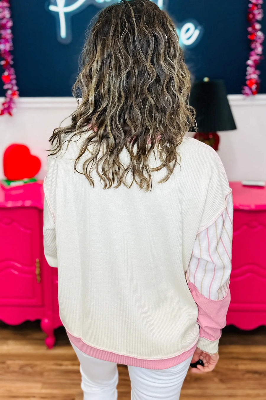 Pink Colourblock Plaid Panel Long Sleeve Plus Size Blouse — close-up detail | Fashionfitz UK
