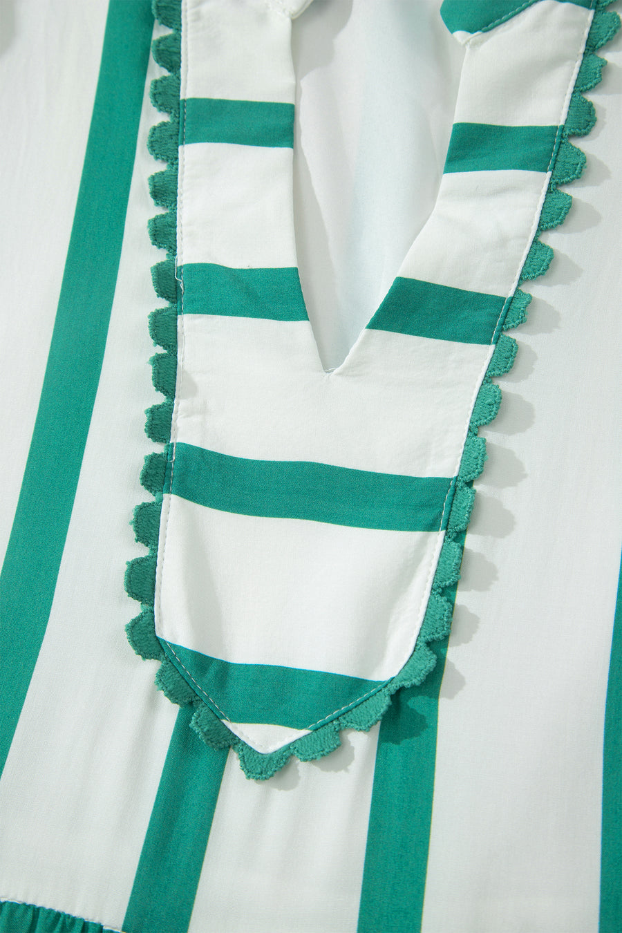 Green Stripe Ricrac Trim Notched Neck Midi Dress Women UK — lifestyle shot | Fashionfitz UK