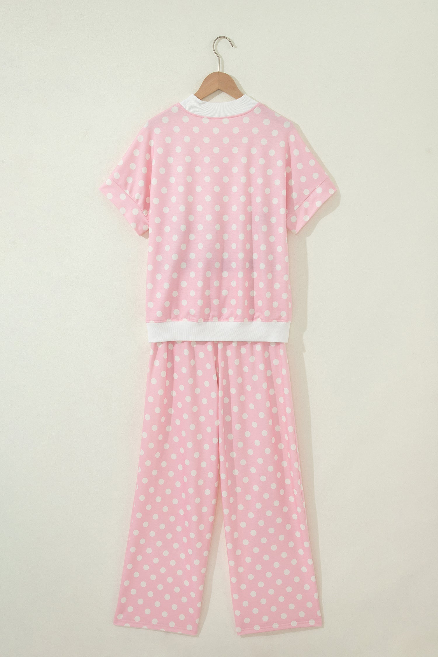 Polka Dot Mock Neck Short Sleeve Top & Shift Trousers Co-Ord Set