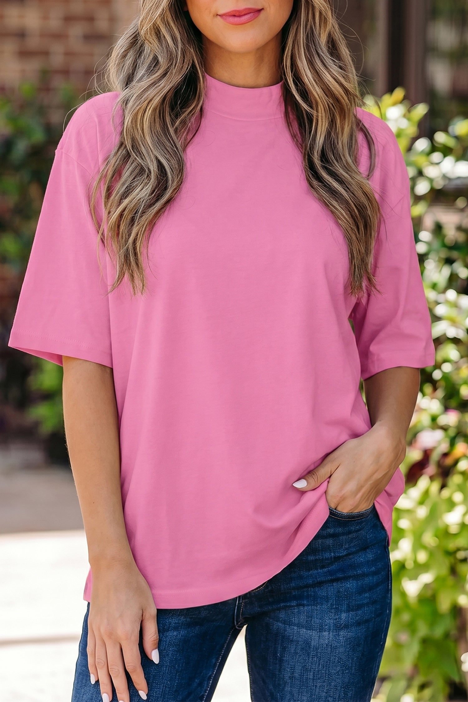 Solid Colour Oversized High Neck Tee Women UK
