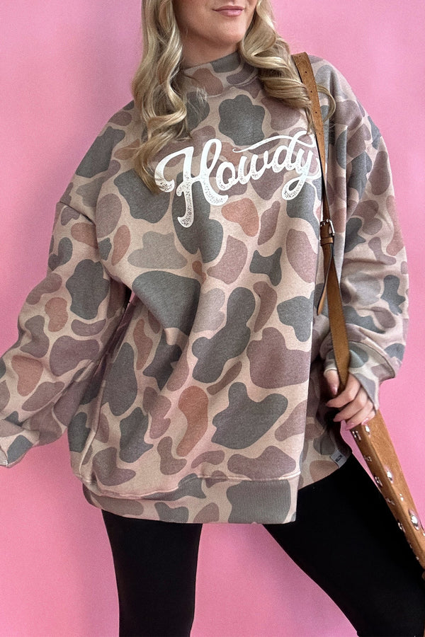 Camo Print Baggy Mock Neck Pullover Sweatshirt Women UK