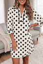 Polka dot collar pocketed mini dress in white — front view full length