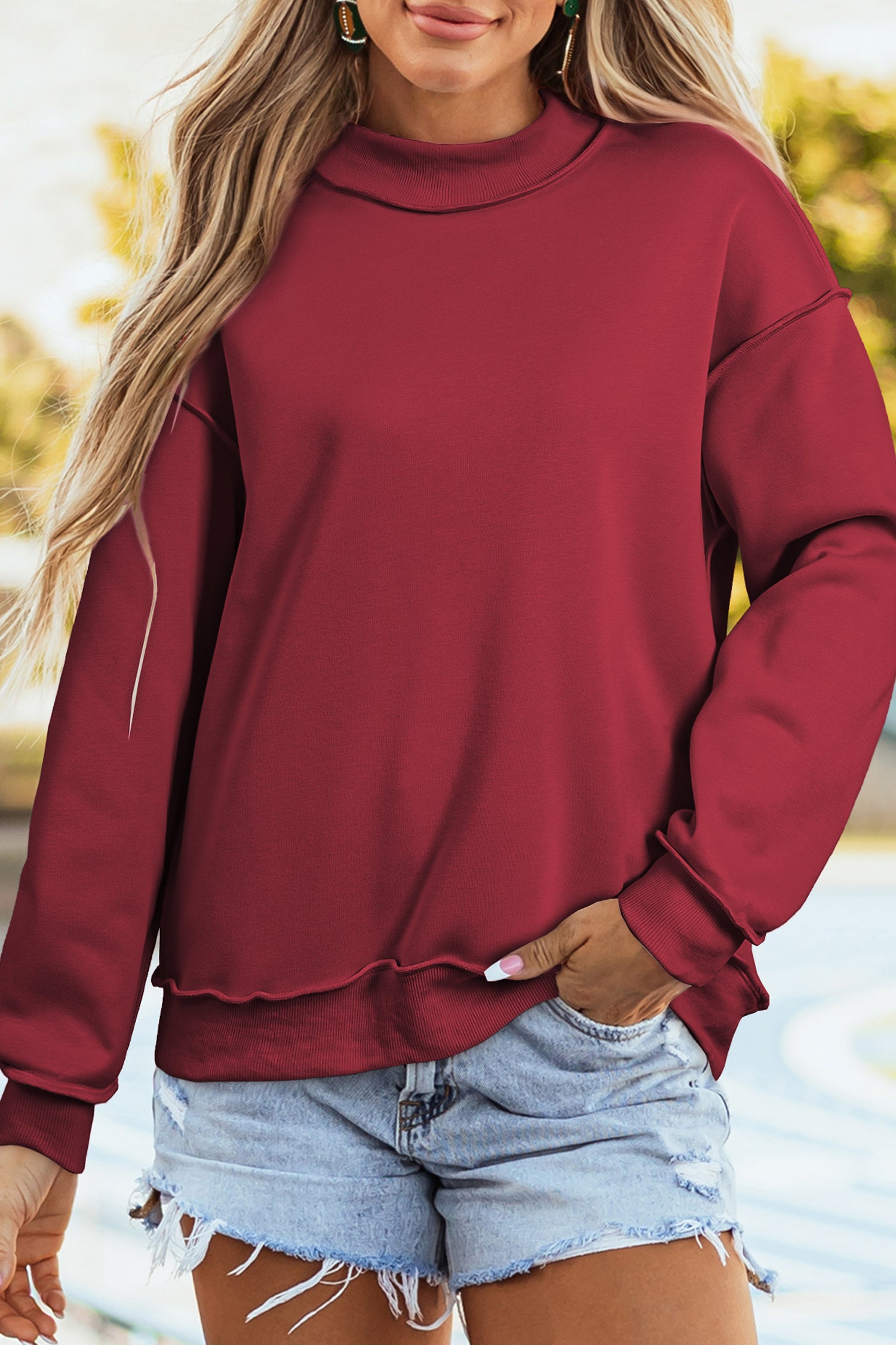 Drop Shoulder Reversible Mock Neck Sweatshirt Women UK