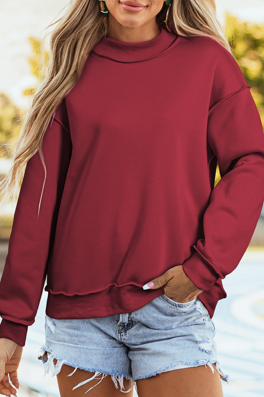 Drop Shoulder Reversible Mock Neck Sweatshirt Women UK