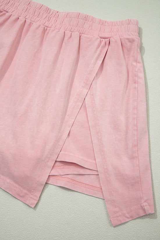 Mineral Wash V-Neck Tee Skort Set Two Piece Co-Ord High Waist Split Mini