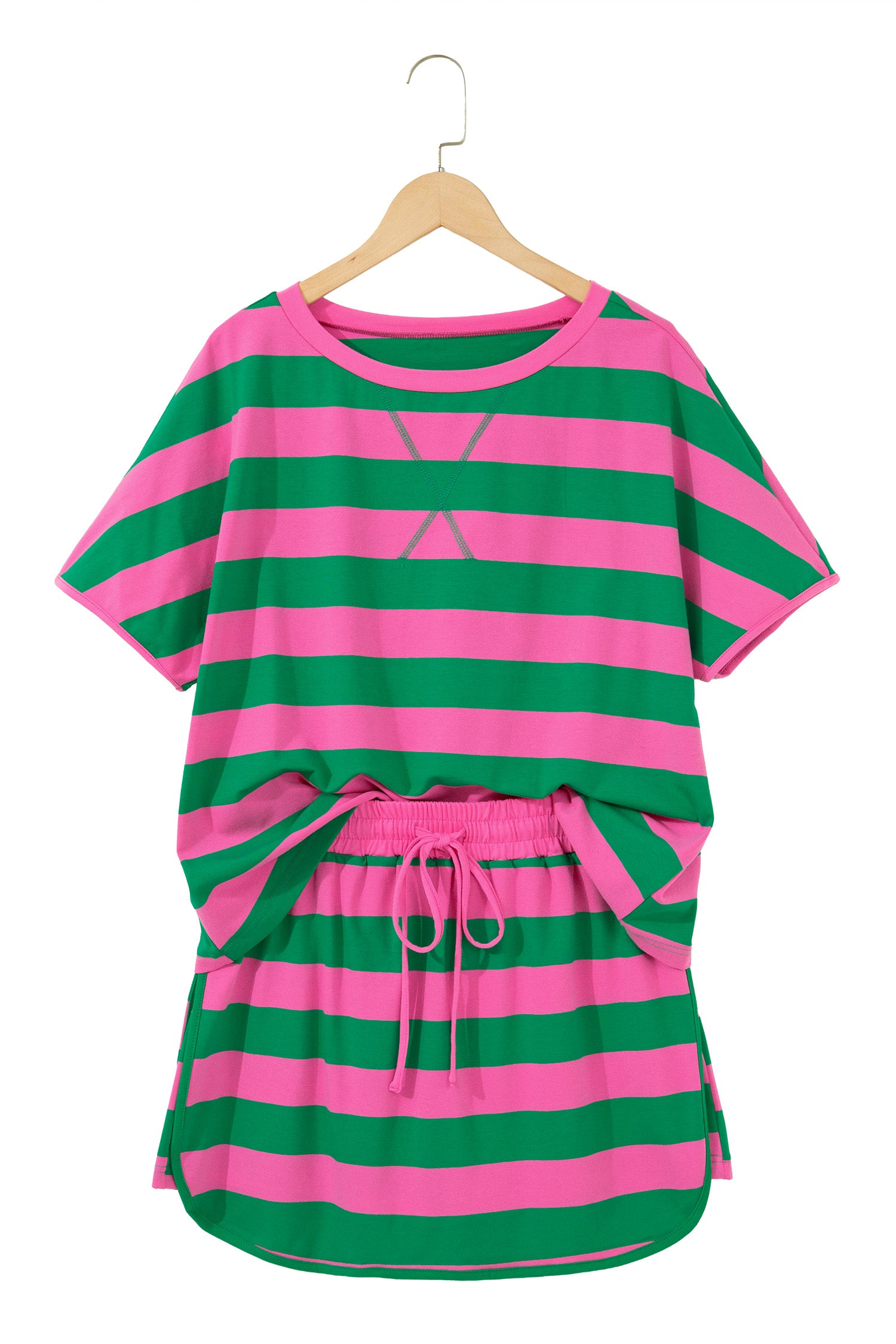 Yellow Stripe Dolman Tee & Drawstring Skort Athletic Set Women UK