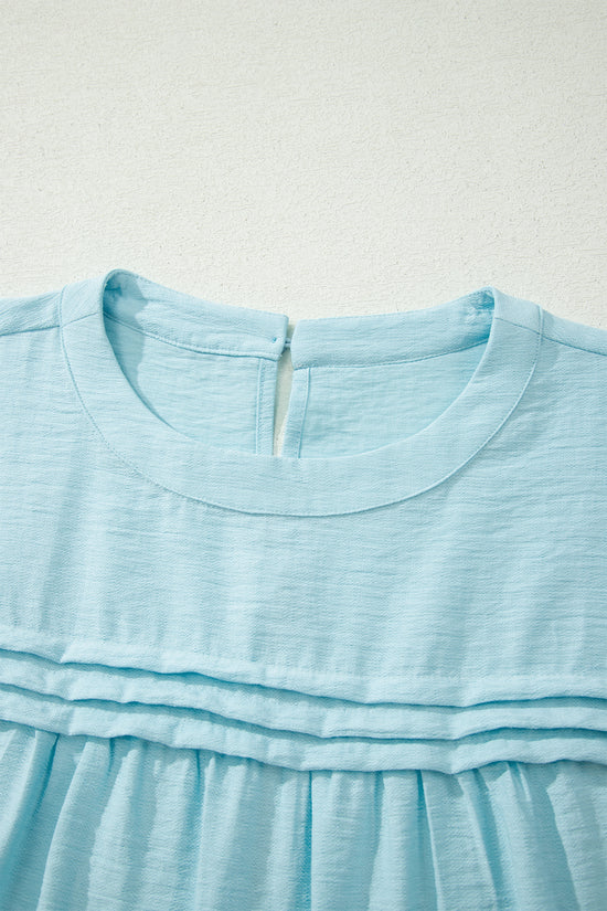 Tie Cuff Half Sleeve Pleated Babydoll Blouse