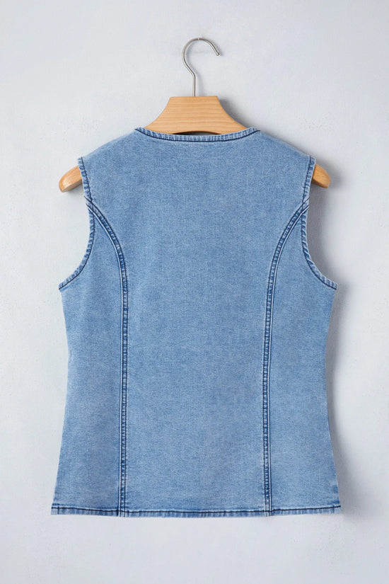 Buttoned front slit denim vest vests