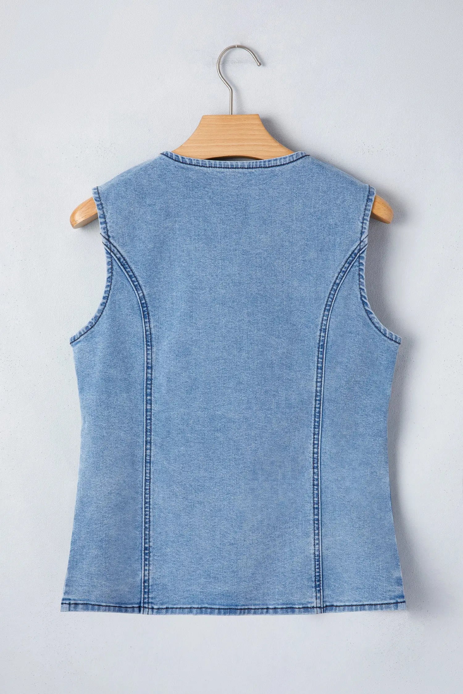 Buttoned front slit denim vest vests