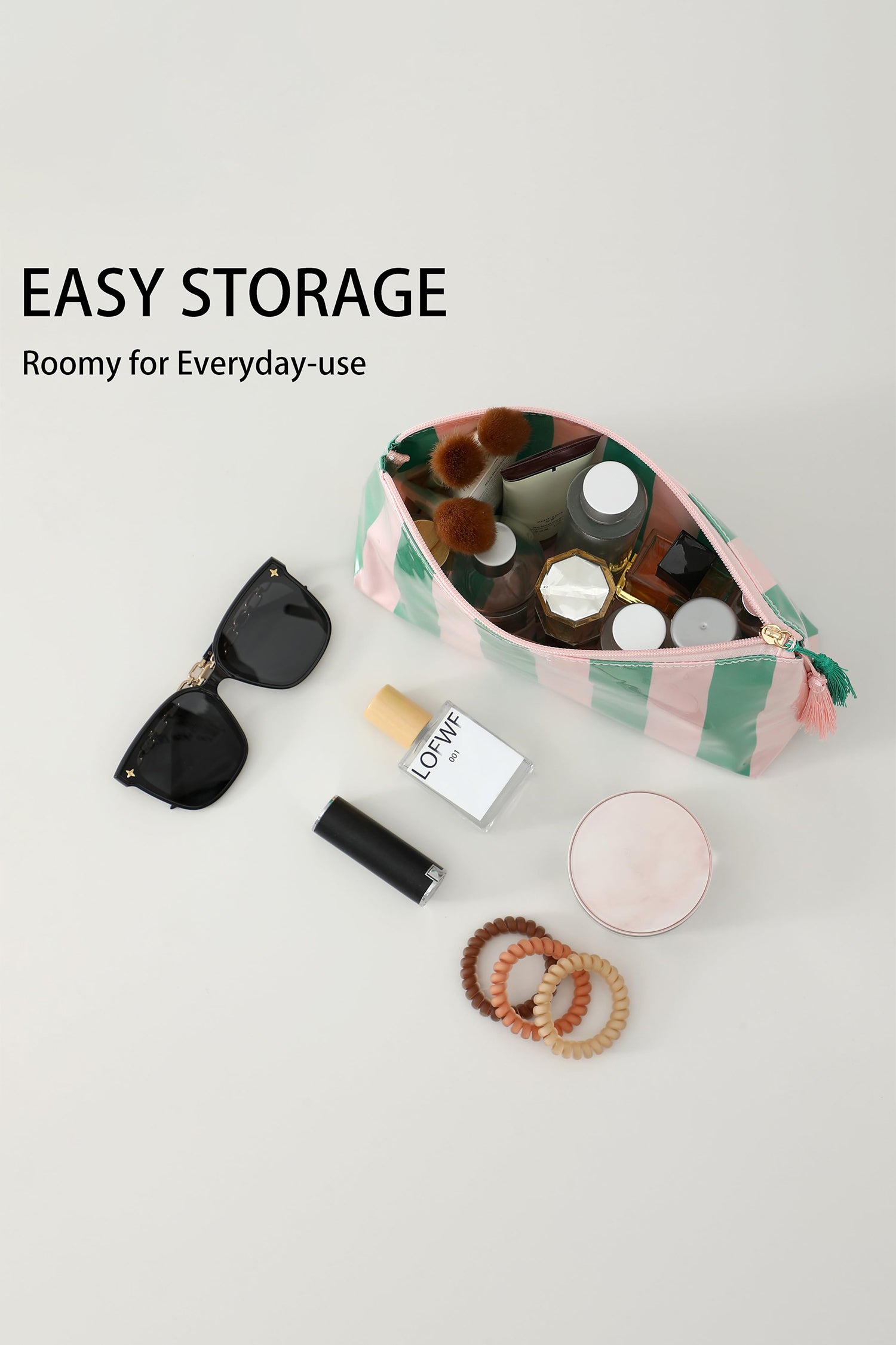 Striped Waterproof Tassel Zipper Makeup Bag Women UK