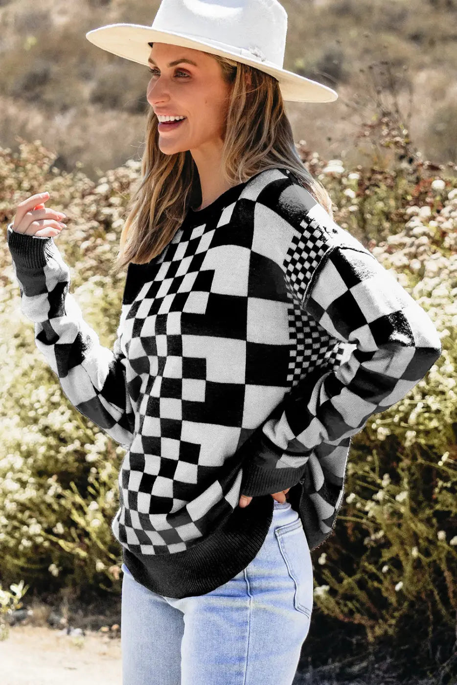 Smoky plaid soft knit jumper sweaters