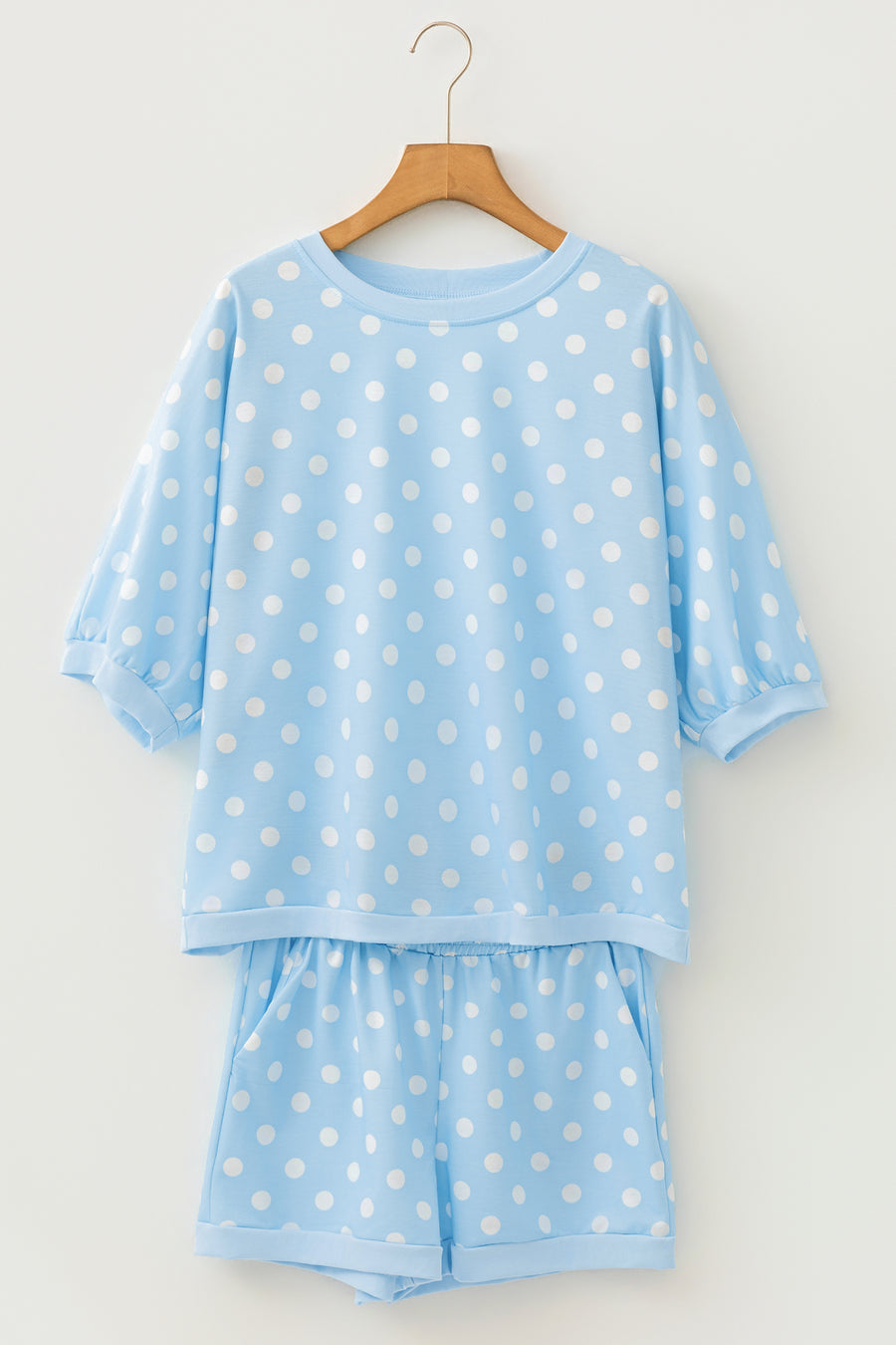 Polka Dot Oversized Top & Drawstring Shorts Set Women UK
