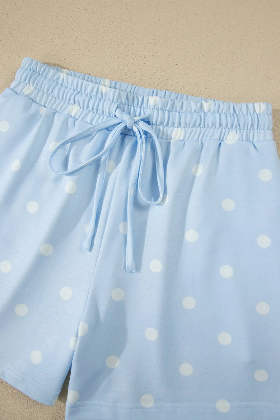 Polka Dot Exposed Seam Loose Tee Drawstring Shorts Two-Piece Set