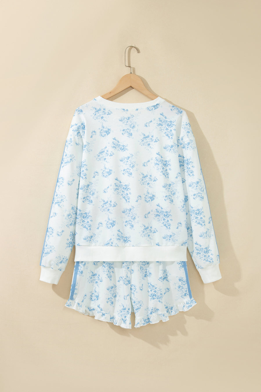 Floral Striped Long Sleeve Top and Shorts Two-Piece Set