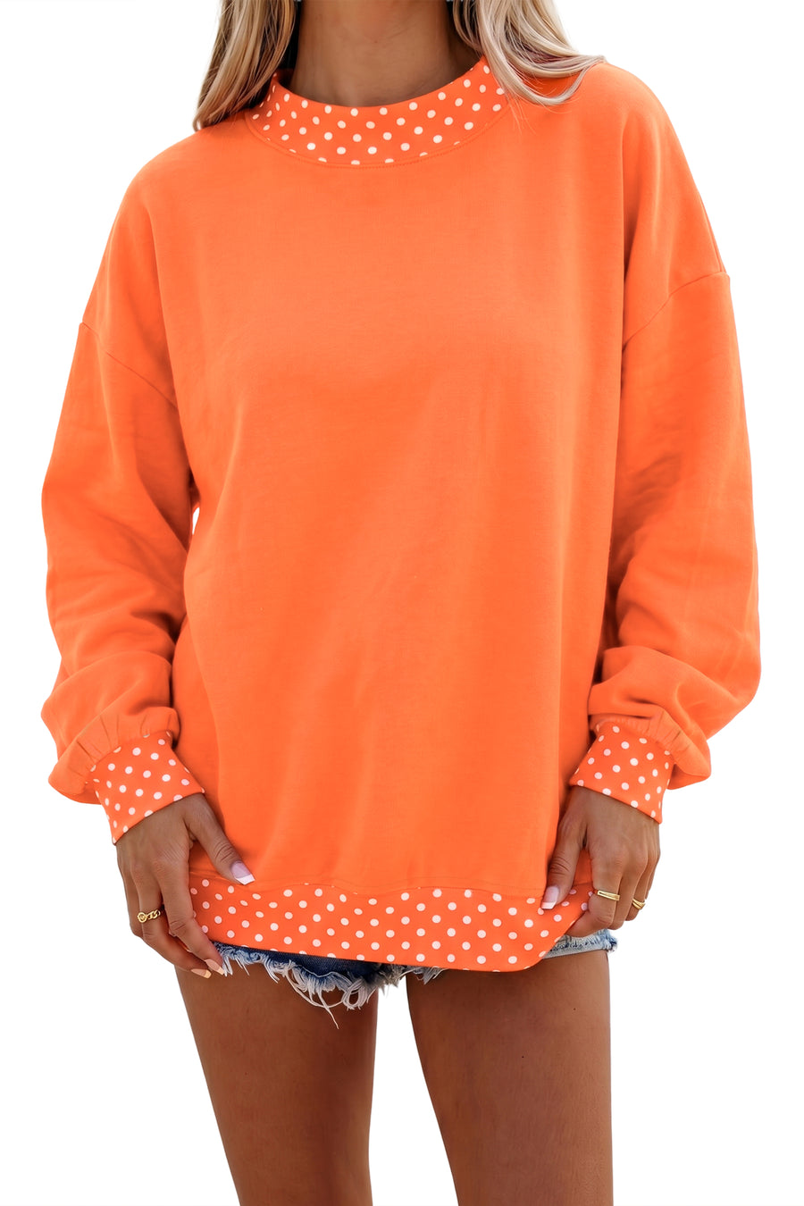Pink Colorblock Polka Dot Contrast Trim Oversized Sweatshirt Women UK
