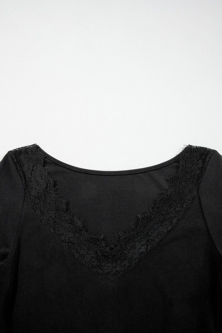Lace Trim Elegant Neckline Long Sleeve Slim Top Women UK