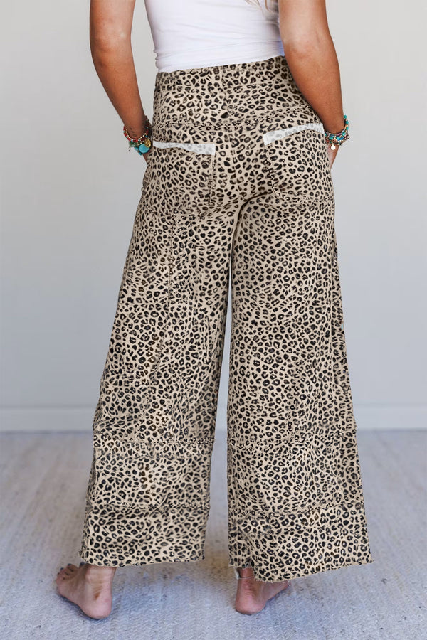 Animal Print Wide Leg Terry Knit Pants Women UK