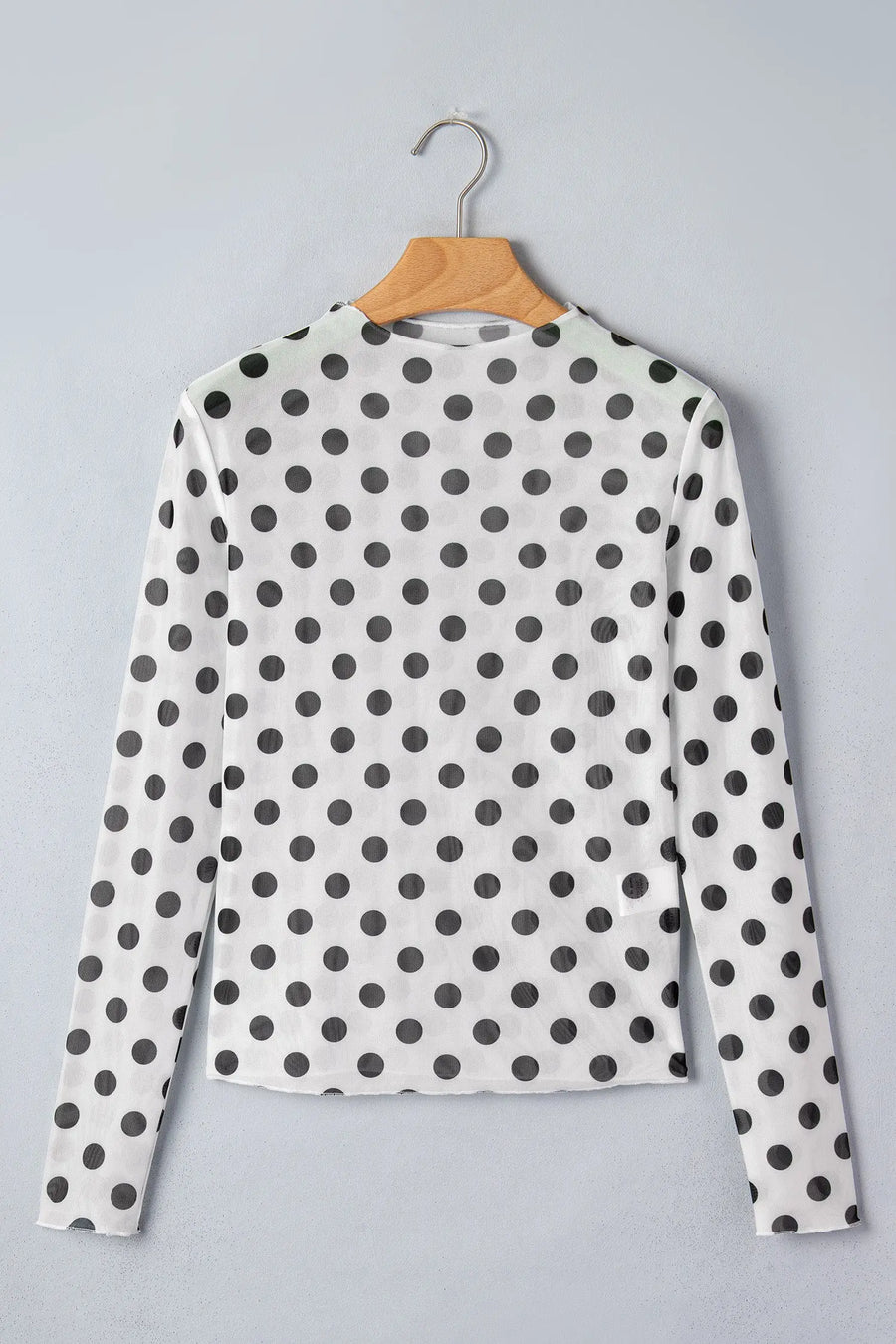 Polka Dot Sheer Long Sleeve Round Neck Top Women UK — close-up detail | Fashionfitz UK