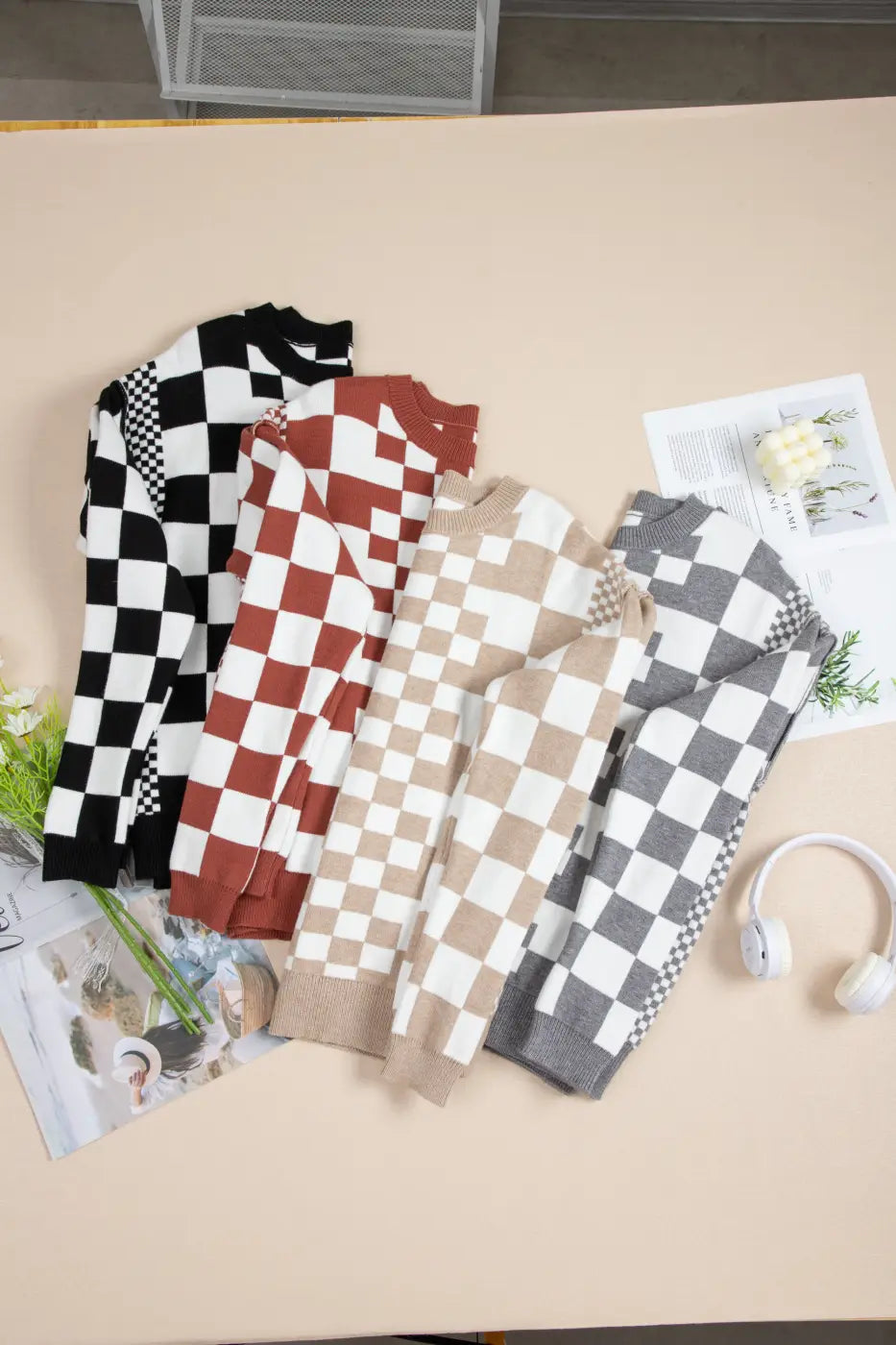 Smoky plaid soft knit jumper sweaters
